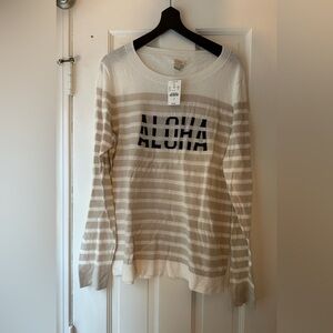J. Crew ALOHA Beige and White Striped Cotton Sweater Large NWT C6034